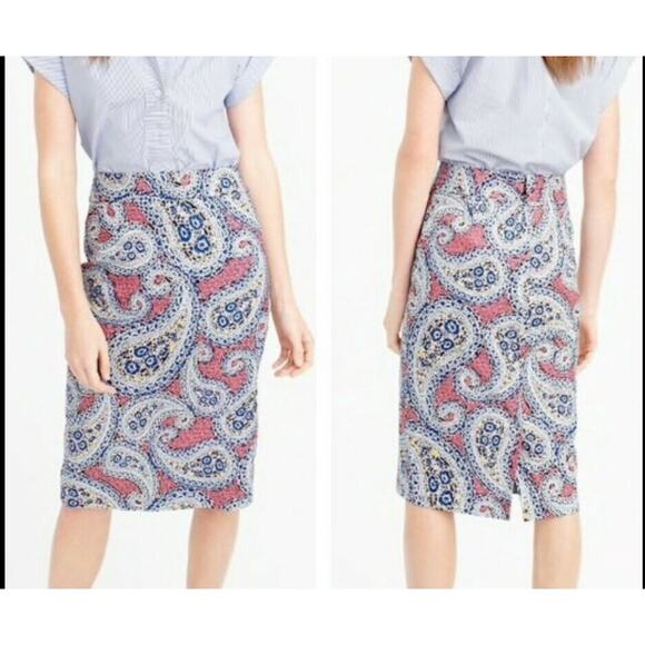 J. Crew Womens 4 No 2 Pencil Skirt Paisley Work Office Career Classic Church - Picture 1 of 7